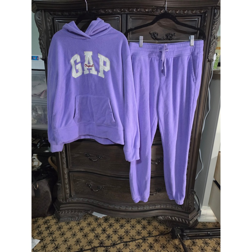 Gap Purple Fleece Hoodie and Joggers Lounge Set Medium Original Logo